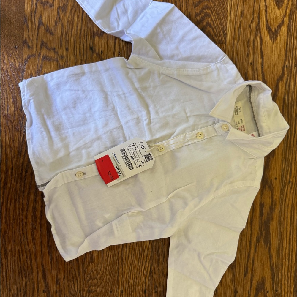 Zara White Button-Up Shirt w/ Tags 12-18 mo